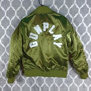 Gunplay Satin Bomber Jacket Mens S Olive Green Spellout Hip Hop Streetwear